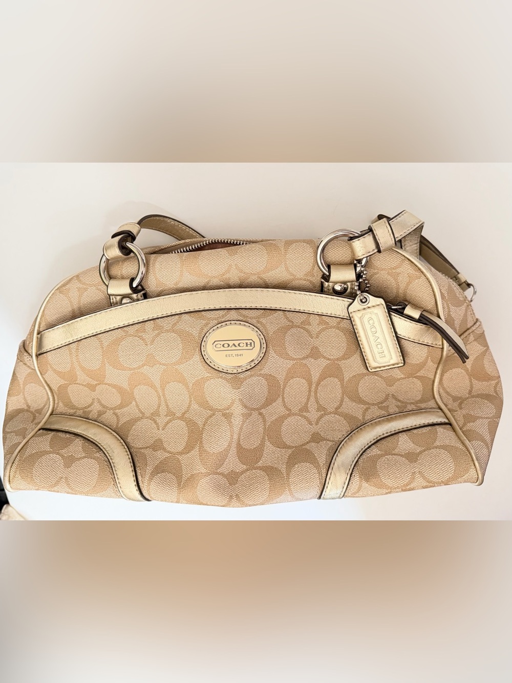 Coach Signature PVC/Leather Boston Shoulder Bag